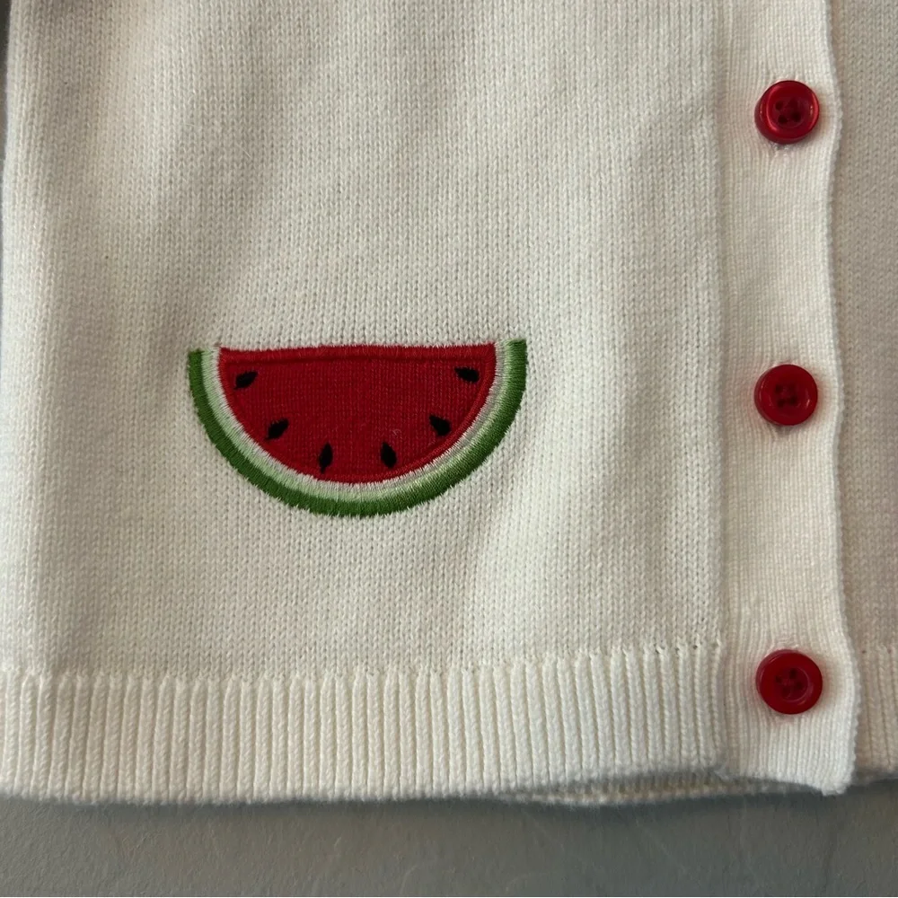 Gymboree white button front cardigan with watermelon embroidery 18-24 months